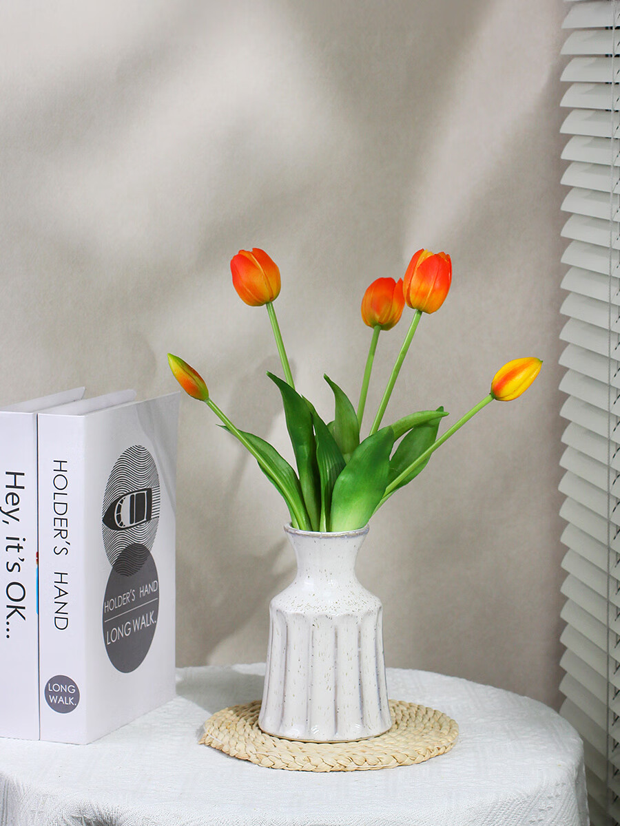 Qijuya Collection Artificial Tulip Luxury French Style Ins Living Room Decorative Photo Prop High-End Floral 5 Stems Orange 20407 1