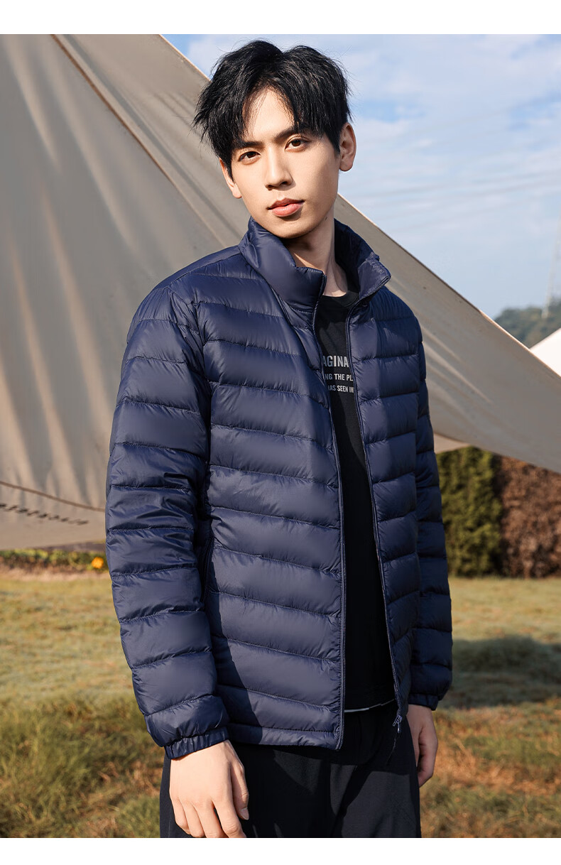 ROMON Men's Lightweight Down Jacket, Stand Collar, Short Style, Autumn New Fashion, Versatile Warm Inner and Outer Wear, Gray, Size 185 12