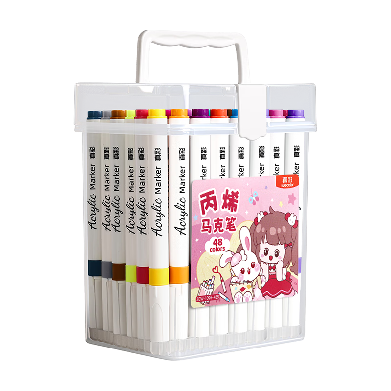 TRUECOLOR Acrylic Markers for Kids, Non-Transparent, Layerable, Hard Tip, Washable, Non-Toxic, DIY Graffiti Art Supplies, 48 Colors Bucket - Princess Rabbit Edition