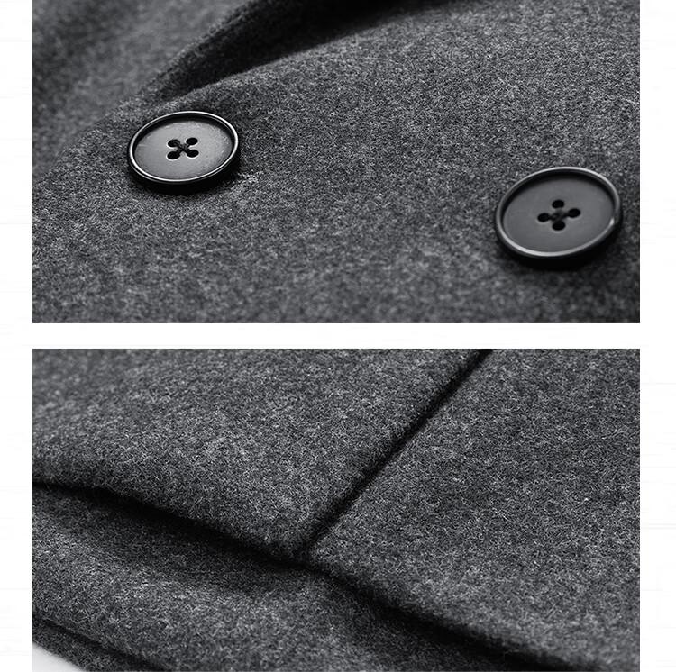 IZEXX Men's Woolen Coat Autumn Winter Mid-Length Loose Over-the-Knee Trench Coat Korean Style Blazer JZ51 Black 2XL 2