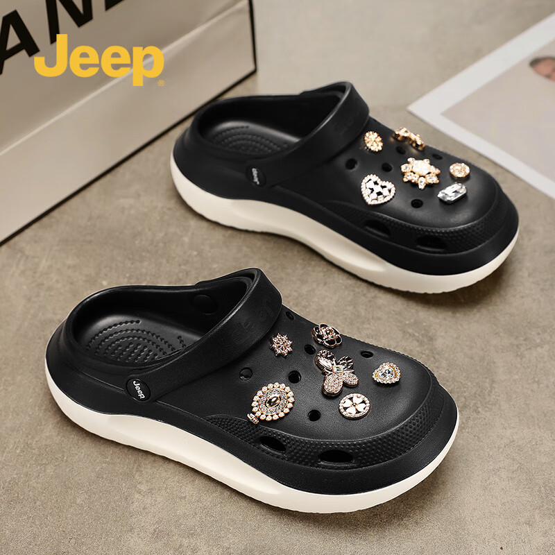JEEP Women's Casual Hole Shoes Sandals Water-Resistant Outdoor Driving Shoes Black Size 36-37