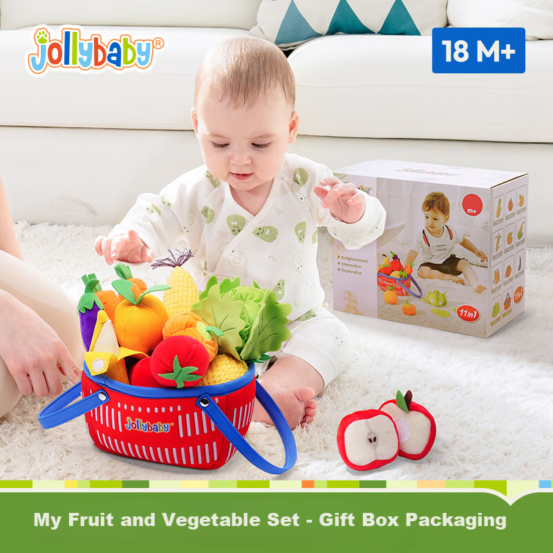Jollybaby Fruit Basket Vegetable Pretend Play Toy Fruit Cutter Early Education Toy for 0-3 Years Old Newborn Gift My Fruit And Vegetable Set