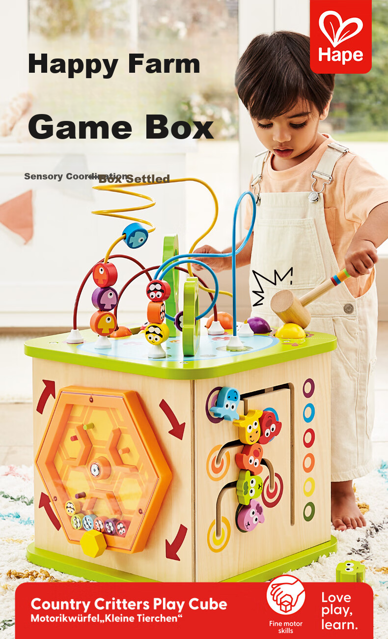 Hape (Germany), Children's Early Education Toy, Six-Sided Cube Treasure Box, Happy Farm Game Box, First Birthday Gift, E1810 1