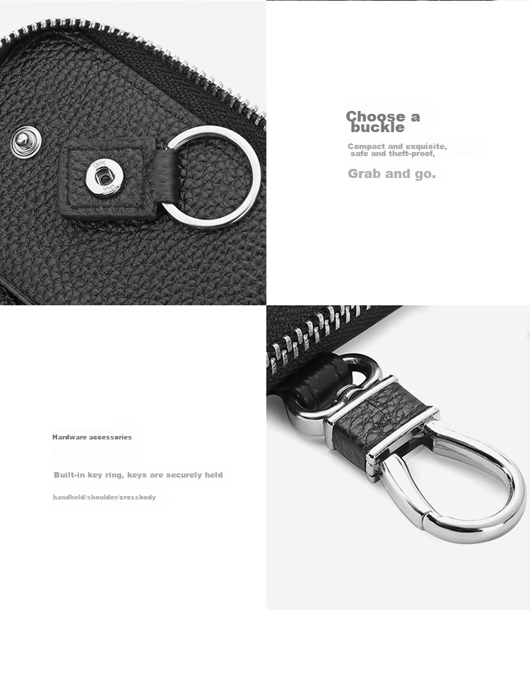 MEXICAN Car Key Case, Unisex Leather Card Holder with Zipper, Coin Purse, Multifunctional Key Ring, Black 8