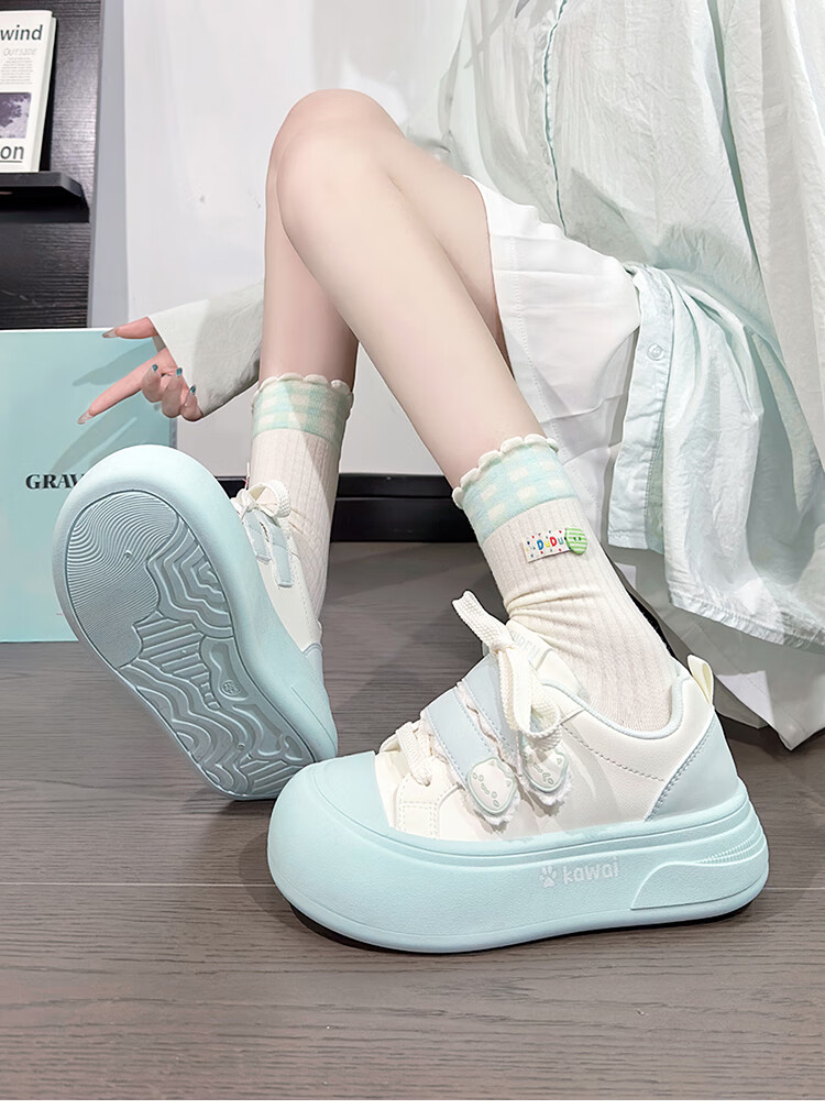 RENBEN Cute Velcro White Sneakers for Women, Popular Chunky Shoes, Versatile Canvas Shoes, White (Leather Surface), Size 40 49