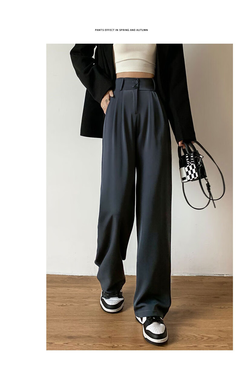 LangSha Women's Autumn New Double Button High Waist Draped Office Elegant Dress Pants Casual Wide Leg Trousers 18