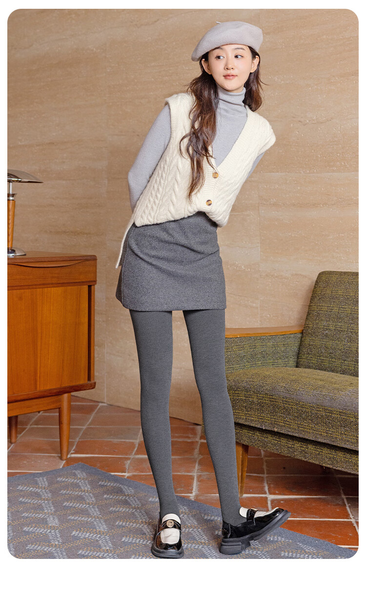 Urban Beauty Gray Fleece-Lined High-Waist Thick Plus Size Black Compression Slimming Leggings for Women Autumn Winter 6