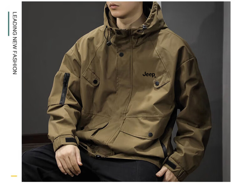 JEEP Men's Jacket Autumn Winter Hooded Workwear Loose Fit Outdoor Casual Coat Brown 3XL 1
