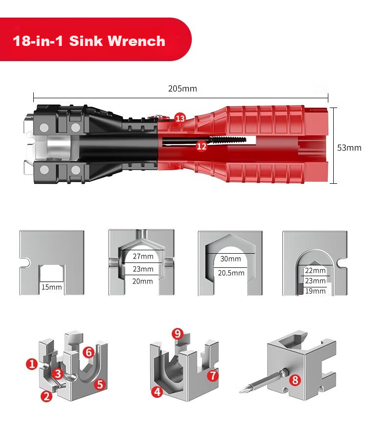 DELIXI ELECTRIC Sink Wrench, Bathroom Tool, Multi-Functional Wrench, Faucet And Pipe Installation Tool, 8-In Set with Adjustable Wrench 11