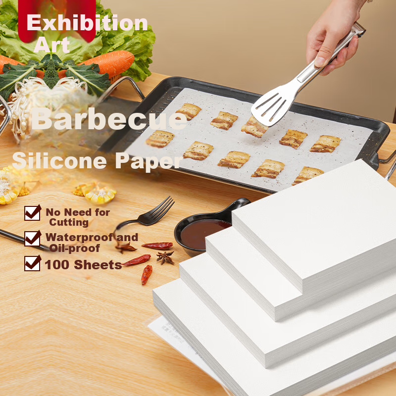 Zhanyi Silicone Paper, 100 Sheets, 30cm*20cm, for Barbecue, Camping, Grilling Plates, Meat Skewers, Pancakes, Oil Separation, Air Fryer Use