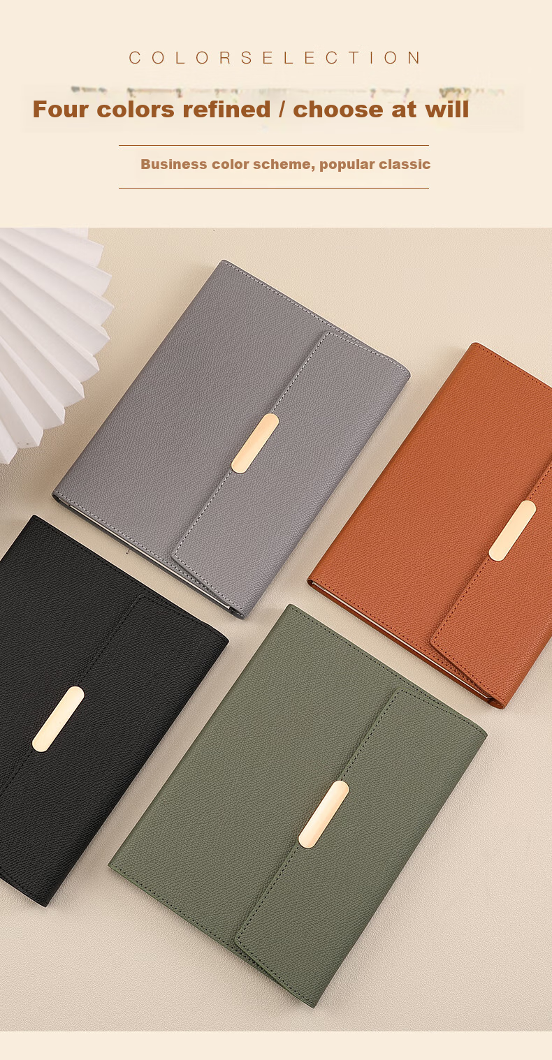 Zhongjianwenju A5 Notebook with Three-Fold Clasp, Business Office Quality Leather Cover, Meeting Journal Diary, Customizable Office Stationery, A5 Brown 61-25 Simple 5