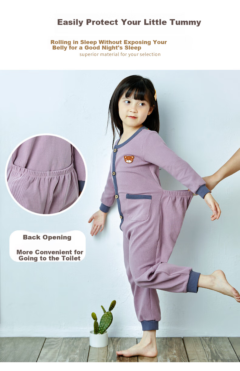 SHANBAOMAY Spring And Autumn Children's Onesie Pajamas, Cotton Sleepwear for Boys And Girls, Baby Onesie Pajamas, Anti-Kick, Cold Prevention, Belly Protection, Gray Blue, Size 100 4