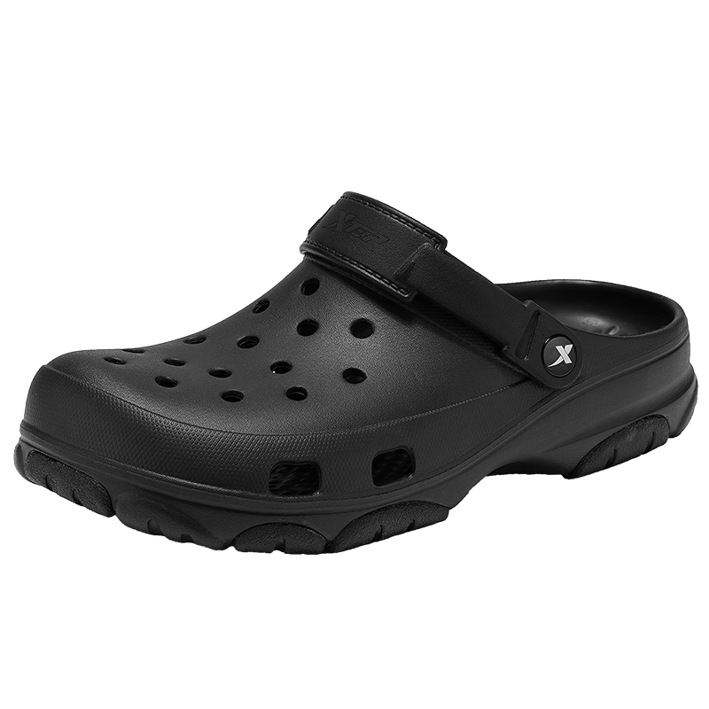 XTEP Men's Perforated Shoes, Sports Sandals, Outdoor Wear, Summer Beach Sandals for Men, A055, Black, Size 44-45