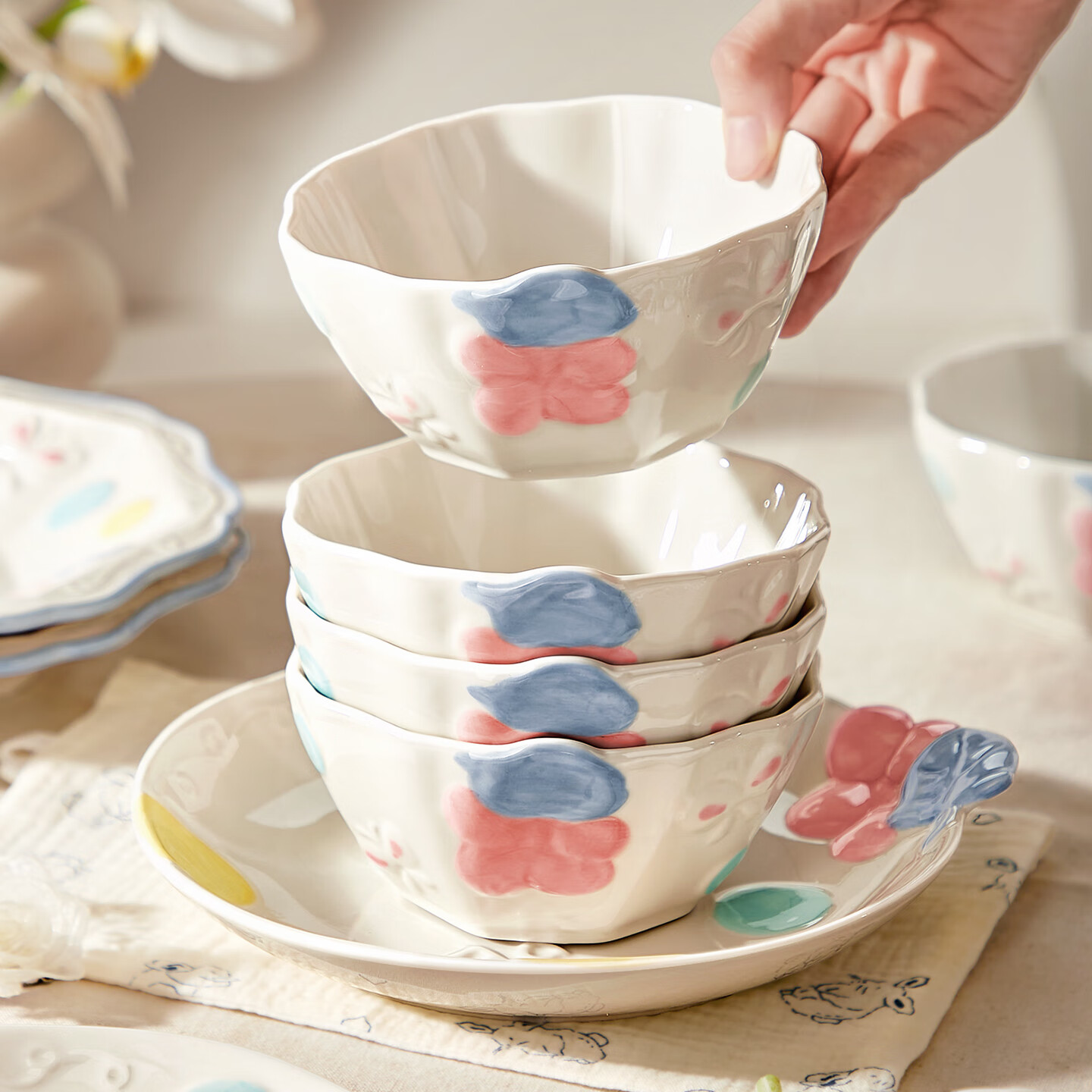 Mose Cute Bowl And Plate Set for Home Use, High-Quality Ceramic Tableware Set, Housewarming And Wedding Gift, 25-Piece Set