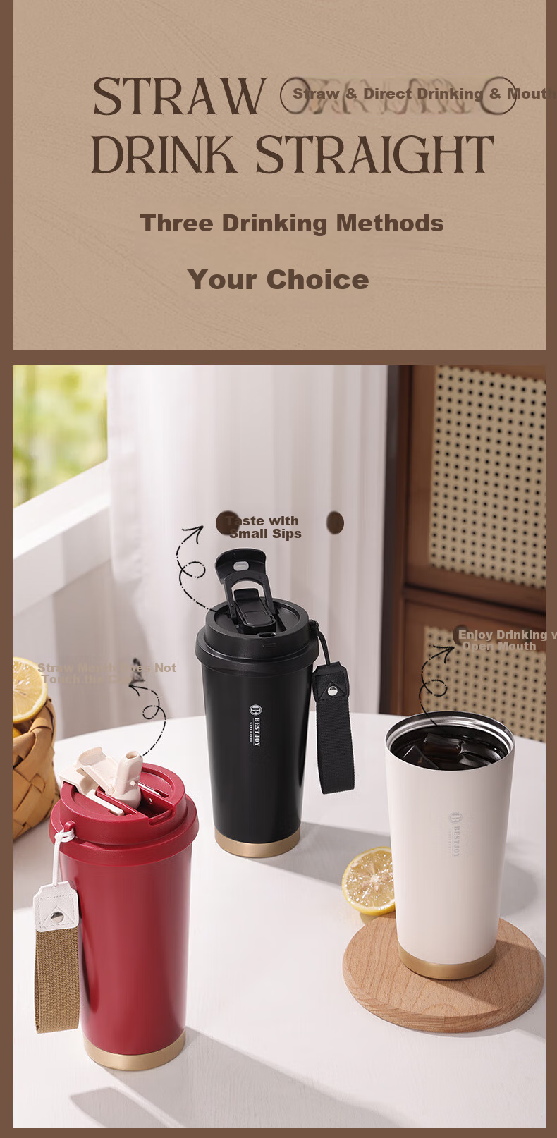 FUGURNG BESTJOY Insulated Mug Coffee Cup 316L Stainless Steel Portable Car Cup for Men And Women, Hope 520ml 3