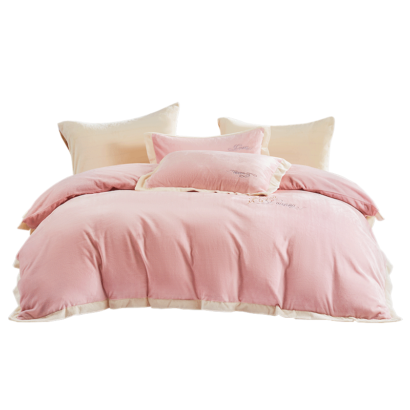 Fuanna Thickened Milk Velvet 4-Piece Bedding Set Winter Anti-Static Warm Fleece Bed Sheet Single/Double Duvet Cover 203*229cm