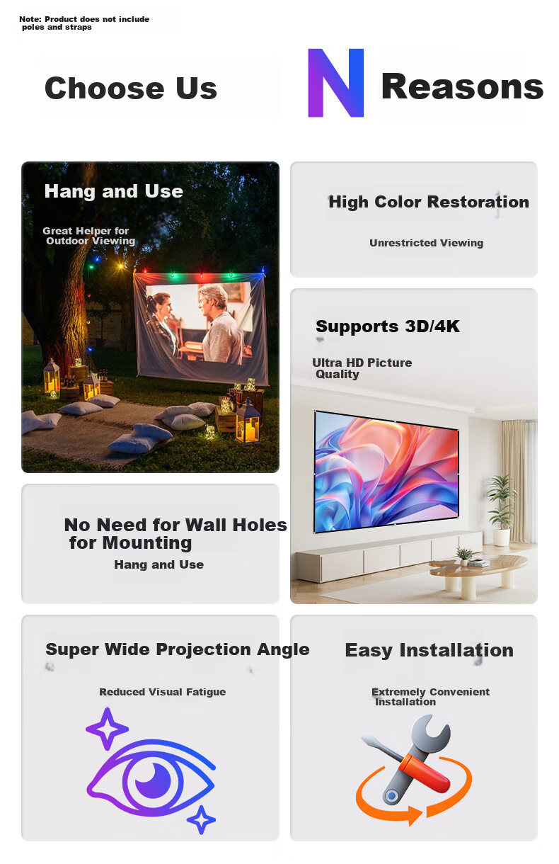 IN&VI Projector Screen 100 Inch 16:9 White Screen with Stand, No-Drill Wall-Mountable, Dual-Use, 4K HD Compatible, Portable, for Office Use, Compatible with XGIMI, JmGO, Dangbei, Xiaomi Projectors 1