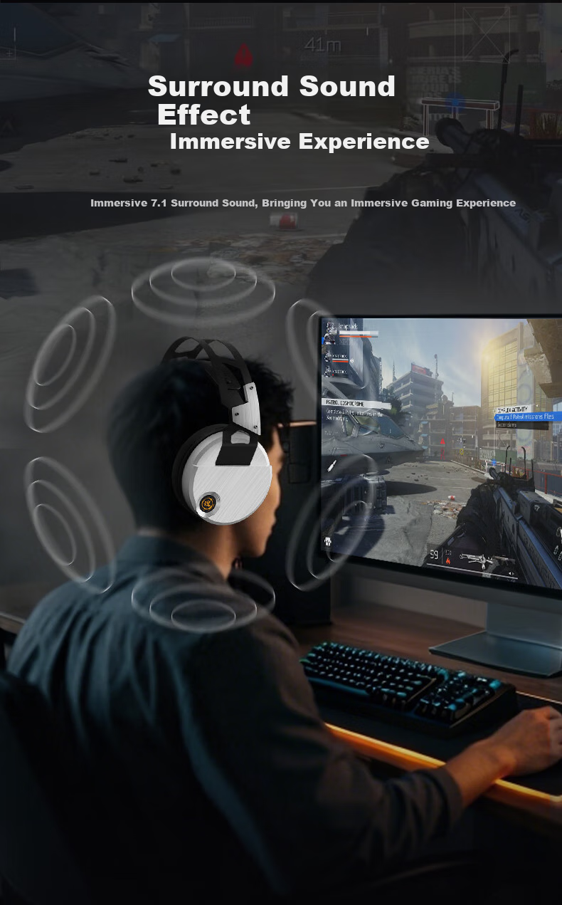 MECHREVO Gaming Headset with Microphone, USB Virtual 7.1 Channel, Wired Computer Noise-Cancelling Headphones, for CSGO, Valorant, PUBG, Delta Force, Headset 2