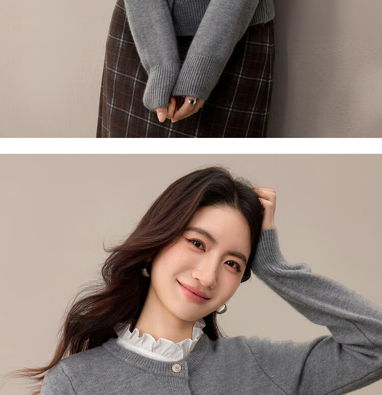 Sentubila Elegant Commuter Crew Neck Knit Sweater Women Autumn Soft Elastic Warm Thick Sweater Color Block Metal Button Long Sleeve Cardigan 13