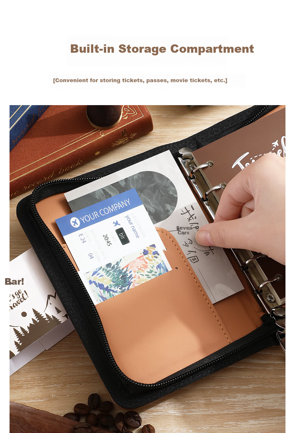 Faramon Loose-Leaf Zipper Notebook with Detachable Refillable Pages, Small Portable Travel Diary Journal Notebook Customizable Blue 7
