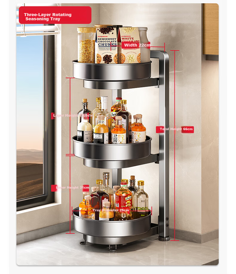 MEICHUWUYU Kitchen Spice Rack, Rotating Spice Shelf, Multifunctional Storage Box, Condiment Organizer for Home Use, Complete Set of Kitchen Utensils 17