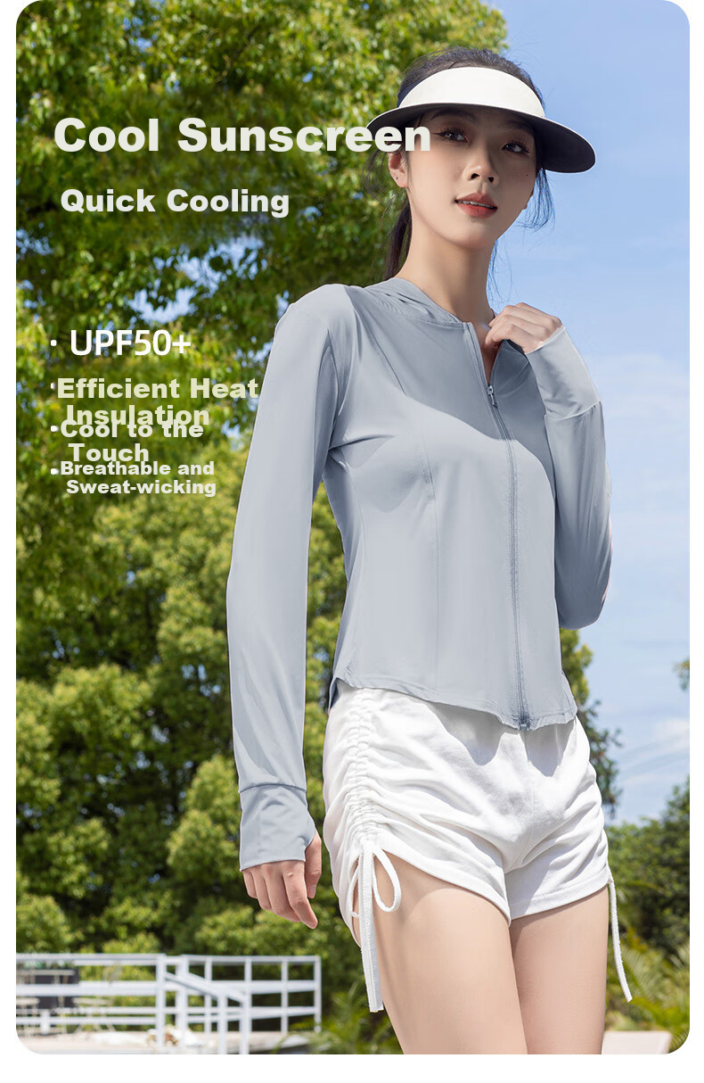 FitonTon Women's Sun Protection Jacket, Summer Outdoor Cycling Short Hooded Slim Sun Protection Shirt, Ice Silk Feel Thin Sunshade, Same Style As "Lan Jie" 10