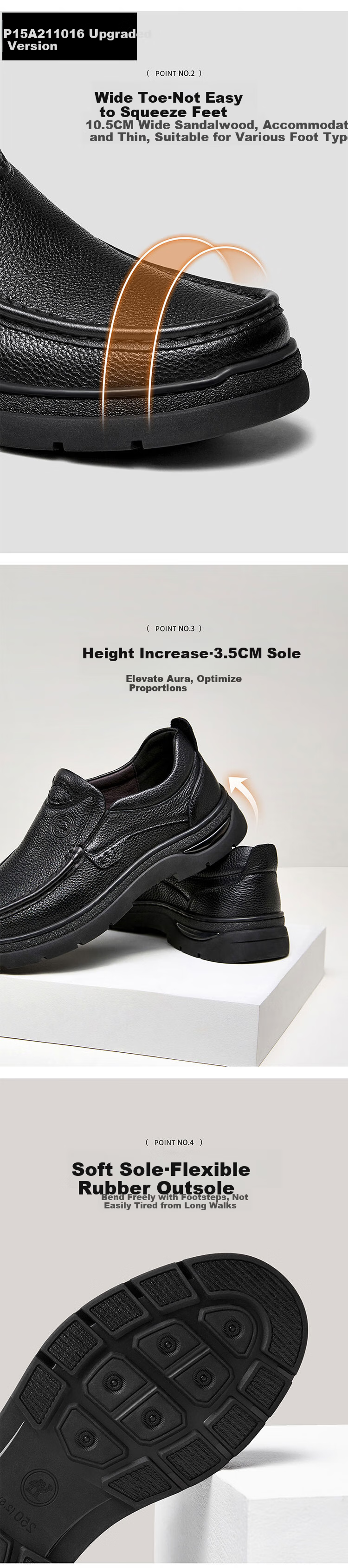 CAMEL Leather Shoes for Men, Soft Cowhide Business Casual Commuter Shoes, Comfortable Dad Shoes, P15A211016, Black, Size 41 7