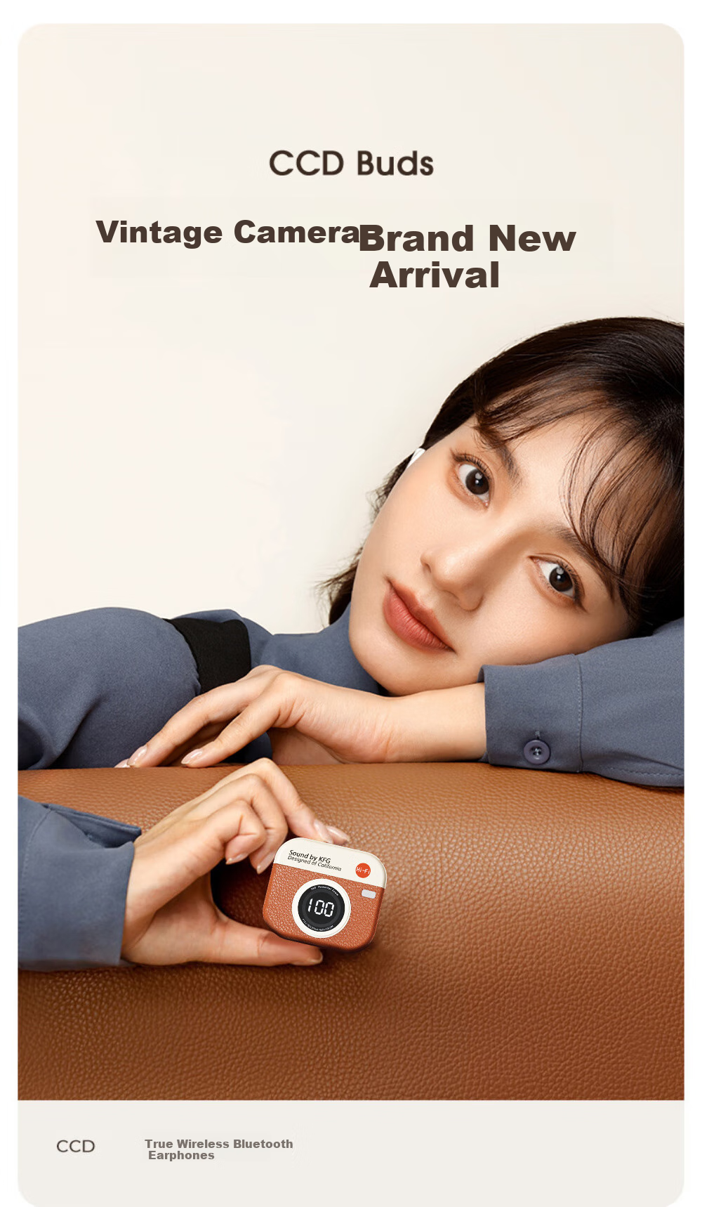 EARISE [Berlin Sound] Retro Camera Style Deep Noise Reduction Long Battery Life Semi-In True Wireless Bluetooth Earphones for Sports Running Q86 Skin Color 9