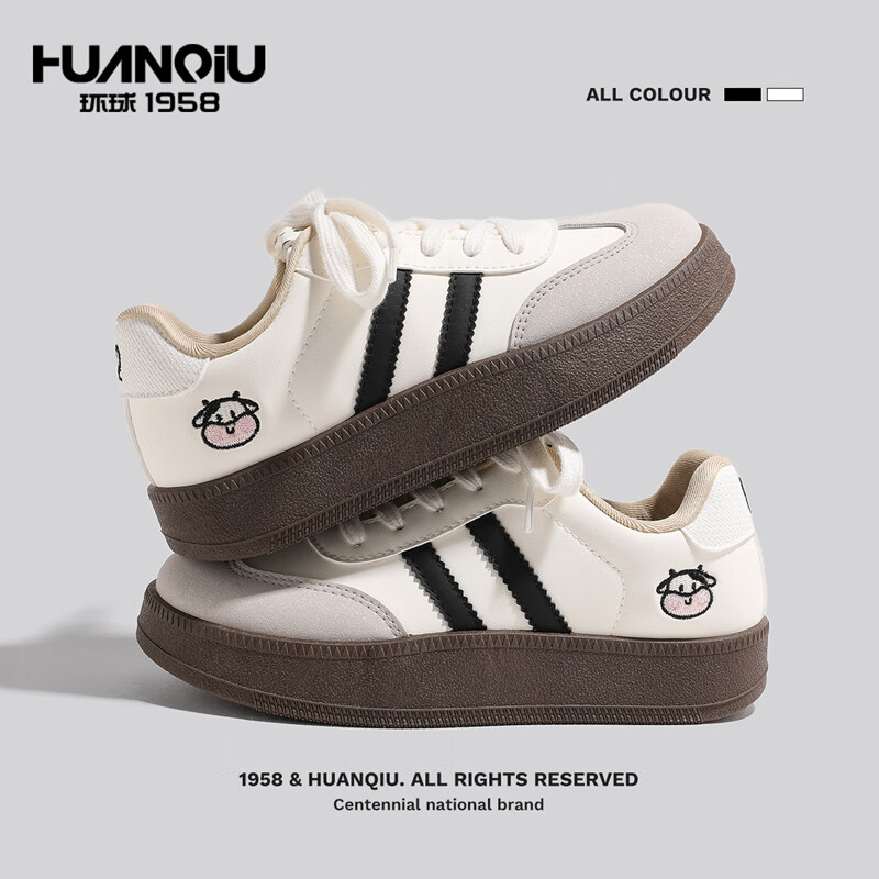Global Korean Style Cow Print Sneakers Women 2026 Spring New Versatile Sports Casual Embroidered Derby Shoes Beige Black Size 40