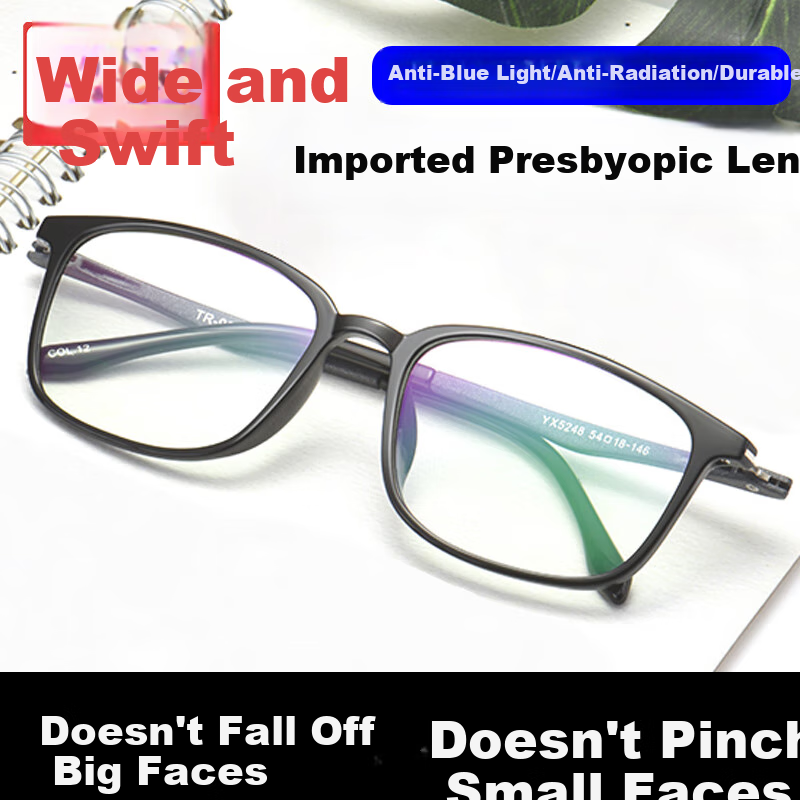 BUZZ Reading Glasses for Men And Women, Anti-Blue Light, Ultra-Light, High Definition, for Middle-Aged And Elderly, Presbyopia Glasses BJ121 Black Frame with Gray Temples 100 Degrees