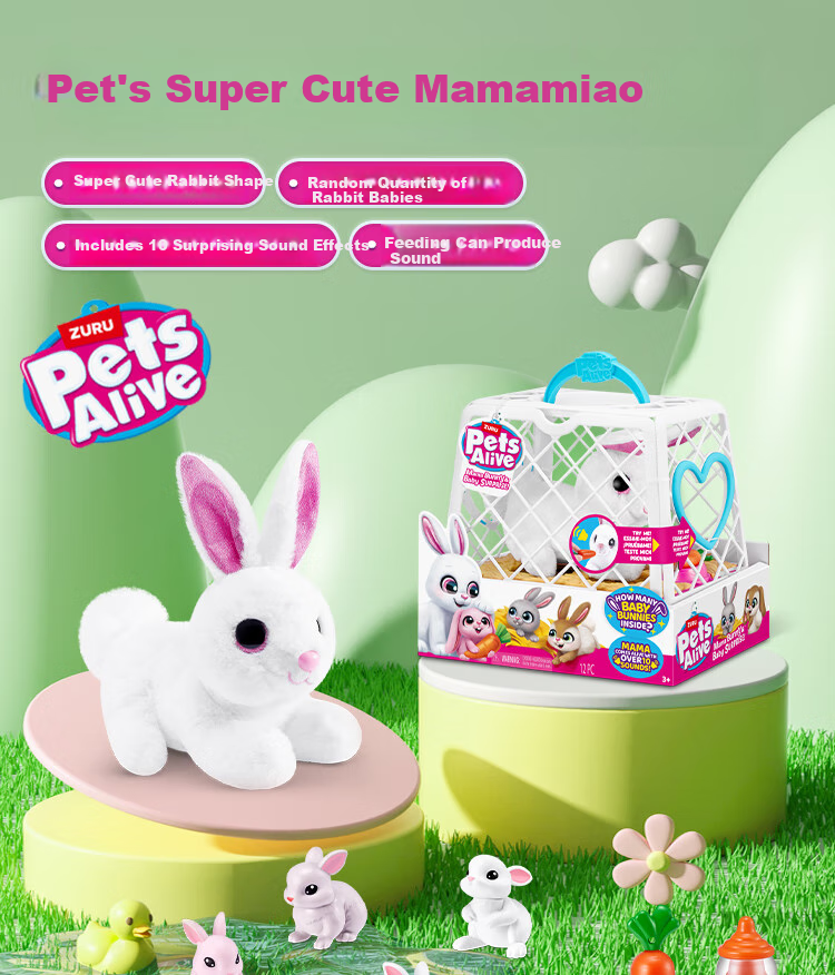 ZURU Pet Adorable Mammal Rabbit Electric Pet Interactive Feeding Toy with Sound, Cute White Rabbit Birthday Gift for Boys And Girls 1