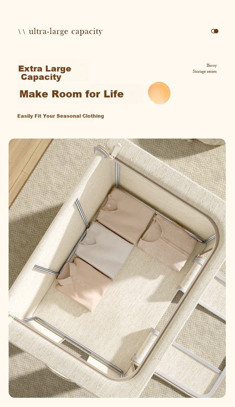 Baicaoyuan Storage Box, Fabric Clothes And Quilt Organizer, Foldable Storage Container, Wardrobe Steel Frame Box, Storage Bin, 36L 4