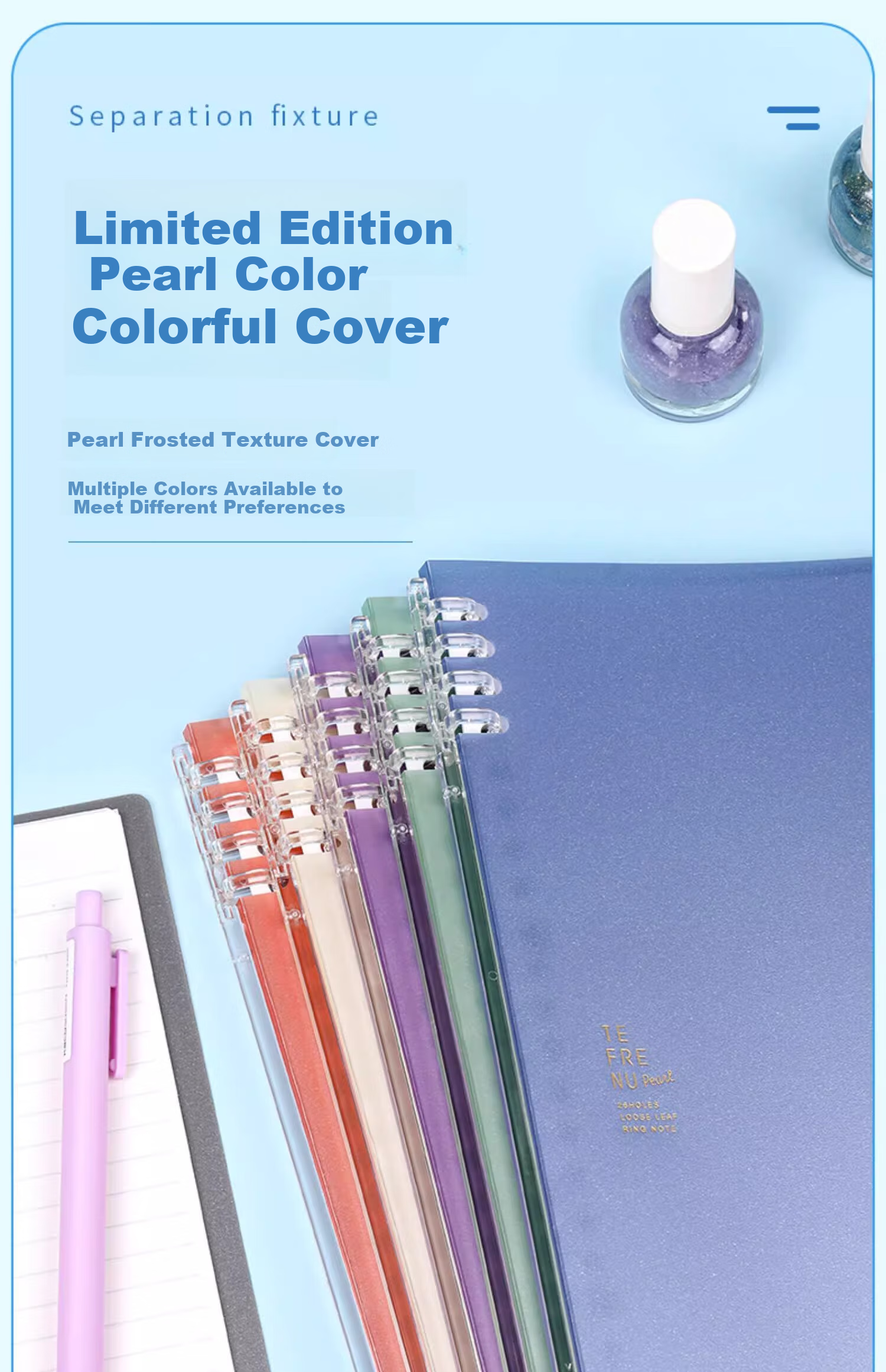 KINGJIM B5 Buckle Ring Pearl Color Notebook for Office And Students, Spiral Notebook, Loose-Leaf Notebook, Pearl Silver Gray, 9855TTE-GSRN 3