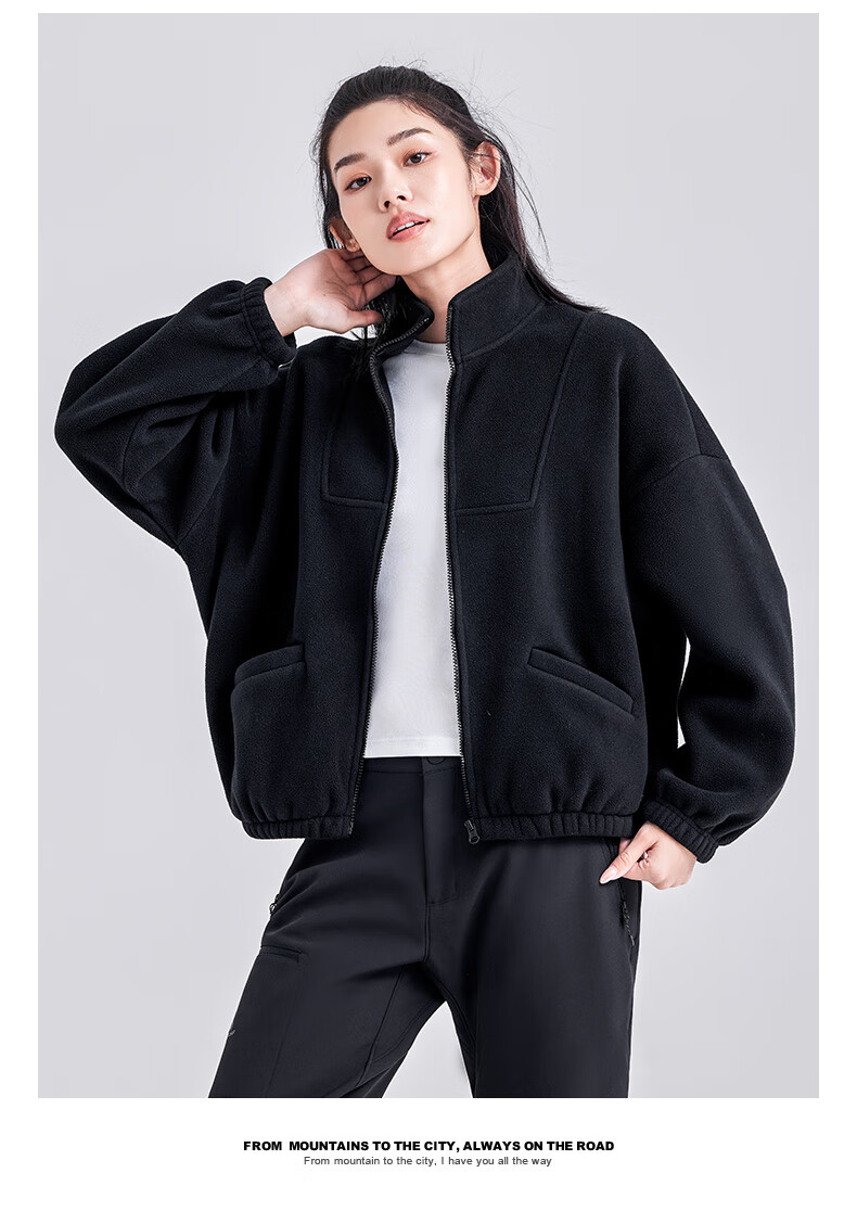 Pioneer Camp Women's Short Fleece Autumn Stand Collar Warm Jacket Fleece Lined Loose Sports Outdoor Fleece Coat 12