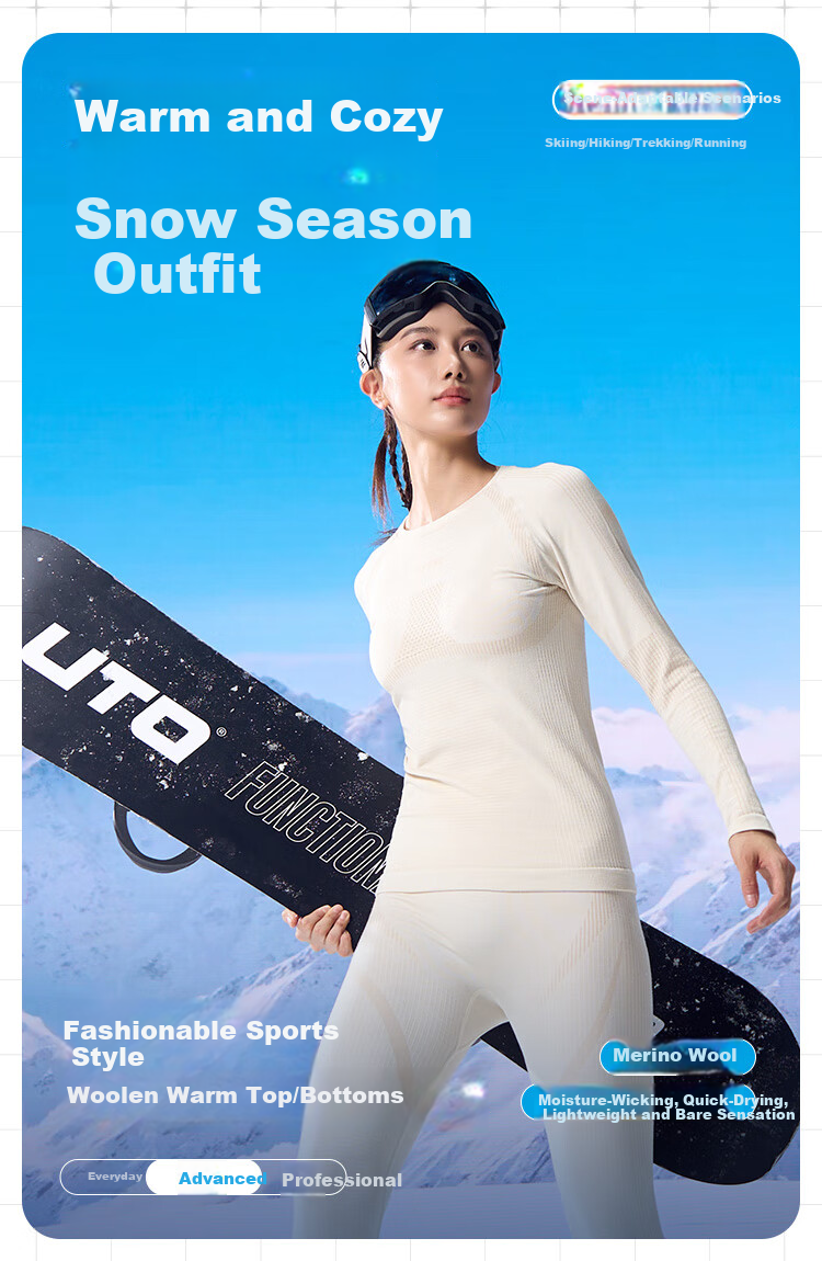 UTO Merino Wool Quick-Dry Ski Suit Thermal Underwear, Fashion Sports (Navy Blue Top), Men's M 1