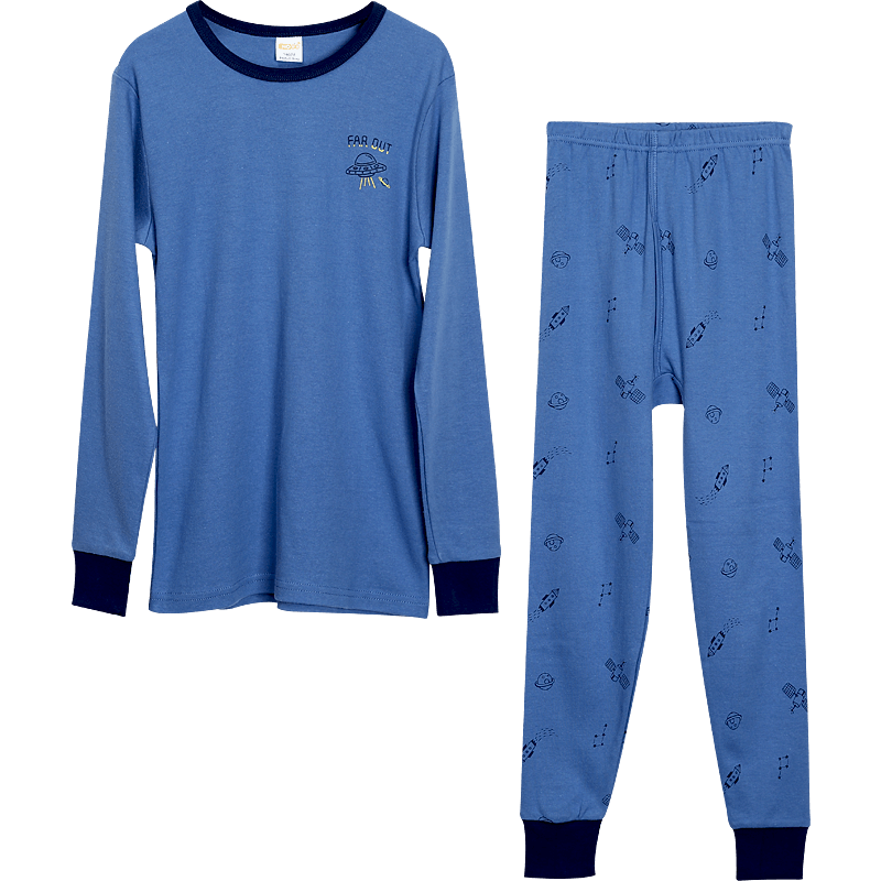 Hodohome Boys' Cotton Thermal Underwear Set Autumn Long Johns Pajamas 107 Blue Size 160