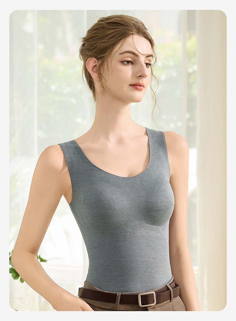 Urban Beauty Women's Thermal Fleece-Lined Thickened Heating Autumn Winter Vest with Built-in Bra U-Neck Base Layer Top 18