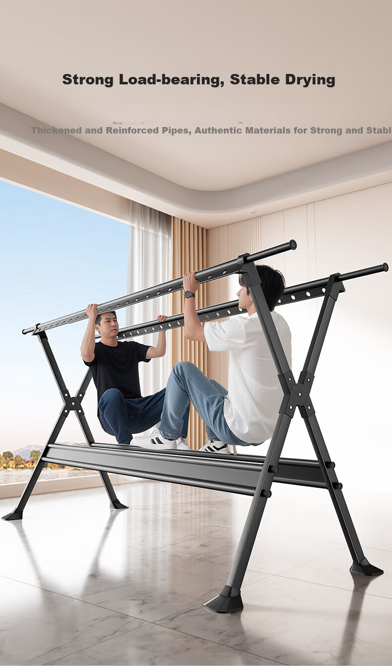 Quanpinwu Clothes Drying Rack, Floor-Standing Drying Pole, Extendable And Foldable, No Installation Required, Bedroom Coat Rack, Balcony Clothes Drying Stand 5