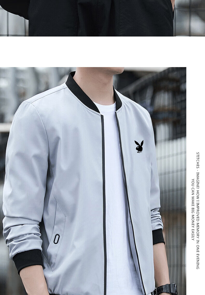 PLAYBOY Men's Autumn Winter Fleece Lined Thickened Stand Collar Loose Casual Jacket Black XL 6