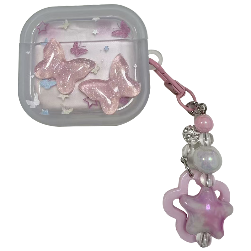 KMaxAI Compatible Apple AirPods 4 Case Cute Soft Shell with Charm for Girls Wireless 4th Gen Earbuds Charging Case Lanyard Phantom Pink Butterfly