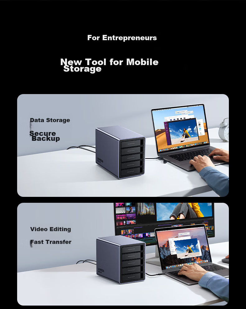 UGREEN Hard Drive Enclosure Multi-Bay Hard Drive Cage (No RAID Array, with Temperature-Controlled Fan) Compatible with Macmini/2.5/3.5 SATA Serial Mechanical And Solid State Drives 17
