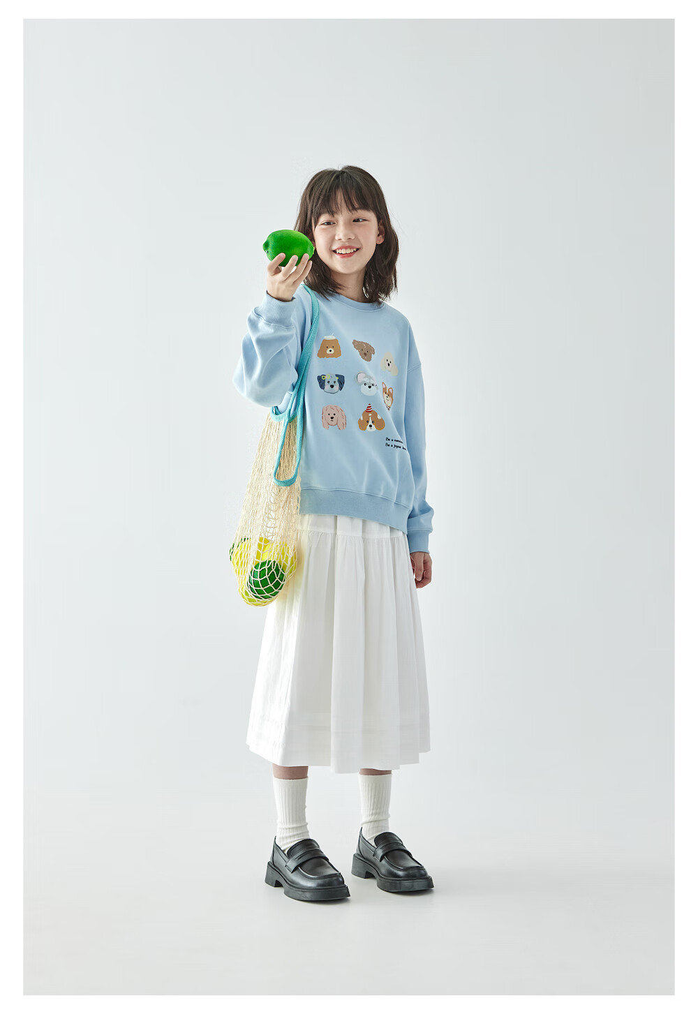 Kechu 2025 Autumn New Children's Cute Dog Fun Print Sweatshirt, Loose-Fitting Blue Top for Older Kids 4