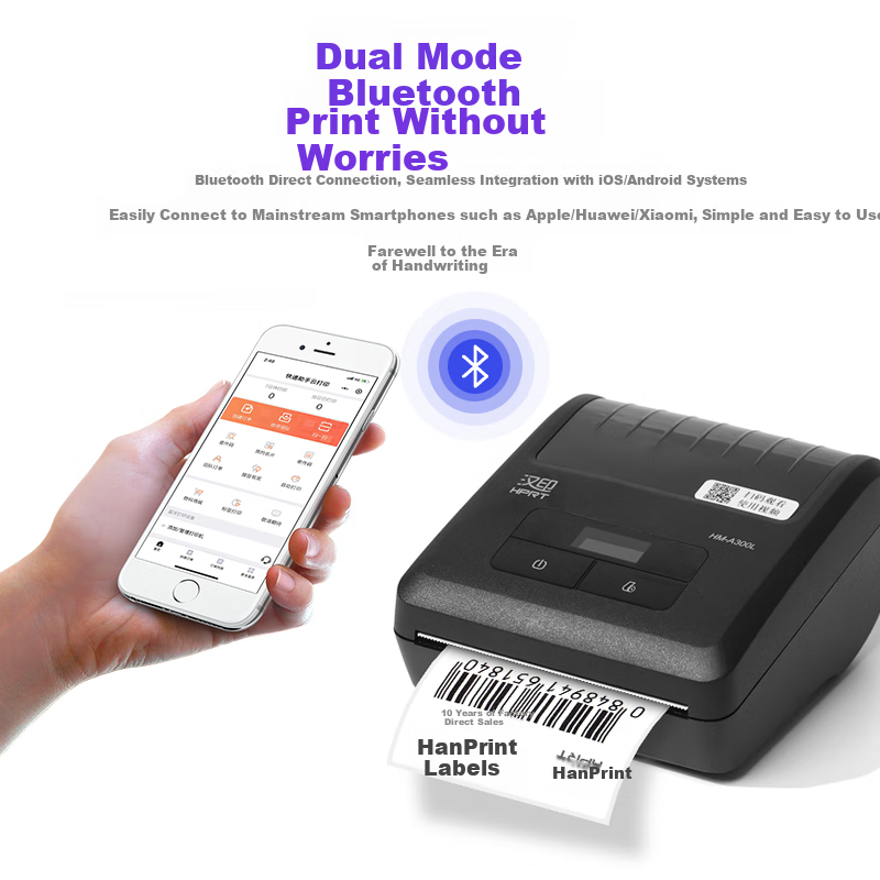Портативный термопринтер HPRT A300L для печати этикеток и накладных, Bluetooth, 203 dpi
