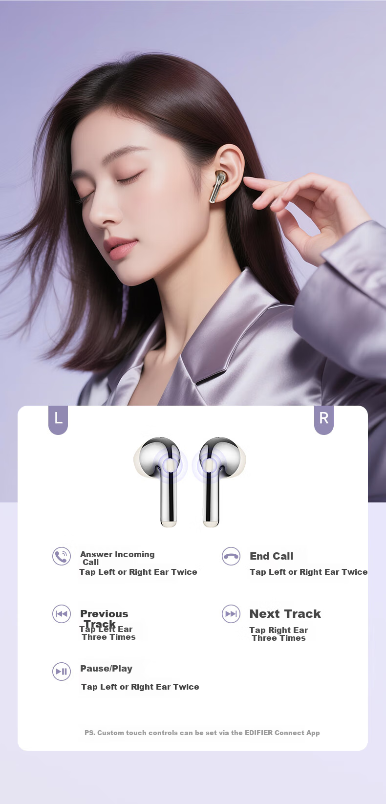 EDIFIER New Product Lolli Air True Wireless Bluetooth Earphones, Spatial Audio, Translation Headphones, Translation Device, Compatible with Apple Huawei Xiaomi Phones, Ice Purple, Graduation Gift 18