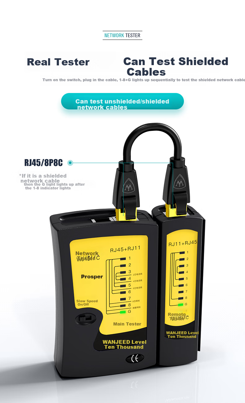 WANJEED (OFNPFTTH) Network Cable Tester, Multifunctional Network Tester, Line Tester, RJ45/RJ11 Network Cable And Telephone Line Signal Continuity Detector with Battery, WJ-1113 4