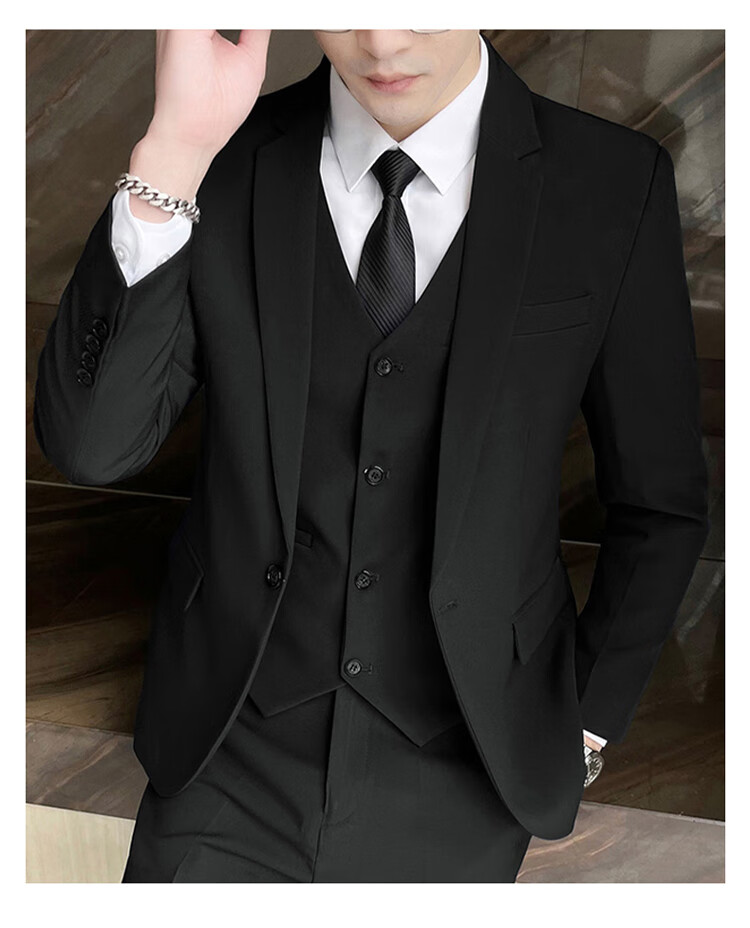 ROMON Men's Autumn Winter Solid Color Suit Jacket Slim Fit Business Formal Wedding Suit 9