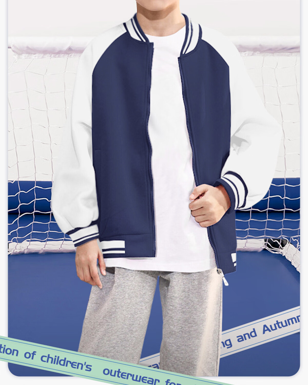 Langsha Boys and Girls Children's Baseball Jacket Set Spring Breathable Zipper Jacket Durable Sports Pants Navy Blue 140 17
