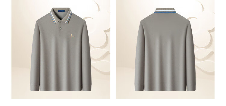 MONTAGUT Men's Lunar New Year Polo Shirt Long-Staple Cotton Mulberry Silk Linen Soft Comfortable Long Sleeve T-Shirt Linen Apricot XL 13