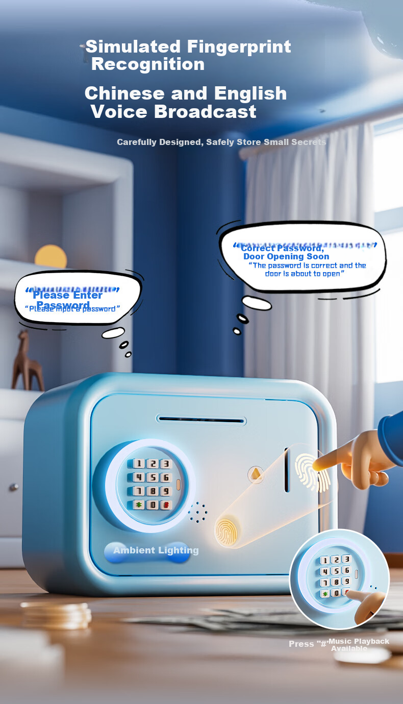 SODEEP Children's Piggy Bank with Password Toy, Simulated Fingerprint Accessible Savings Box, Birthday Gift for Elementary School Boys And Girls 6