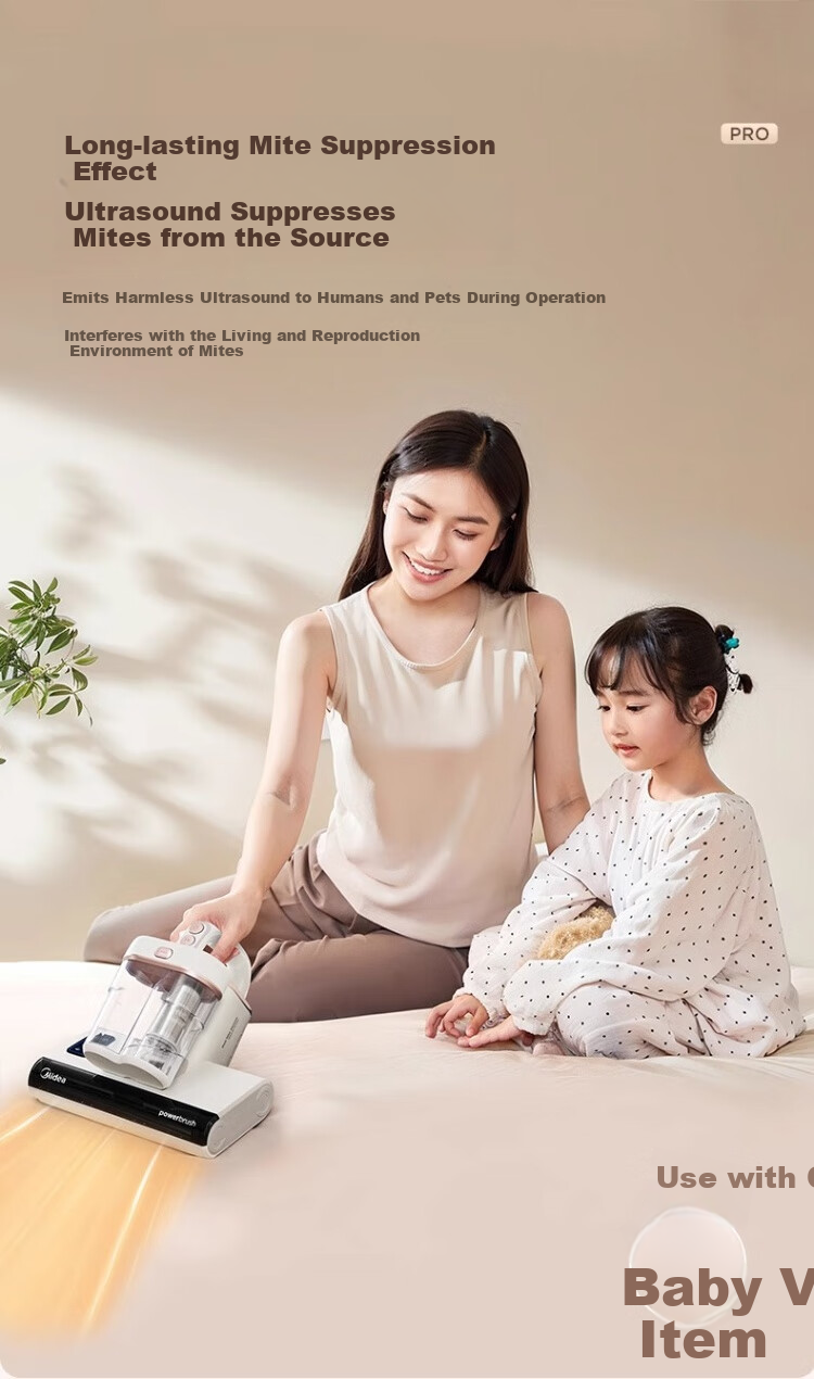 Midea MX7 Sleep Comfort Mite Removal Device [Mother & Baby Grade] Patented Electric Shock Mite Remover 3-in-1 High-Temperature Sterilization Vacuum Cleaner for Bed Home Use 12